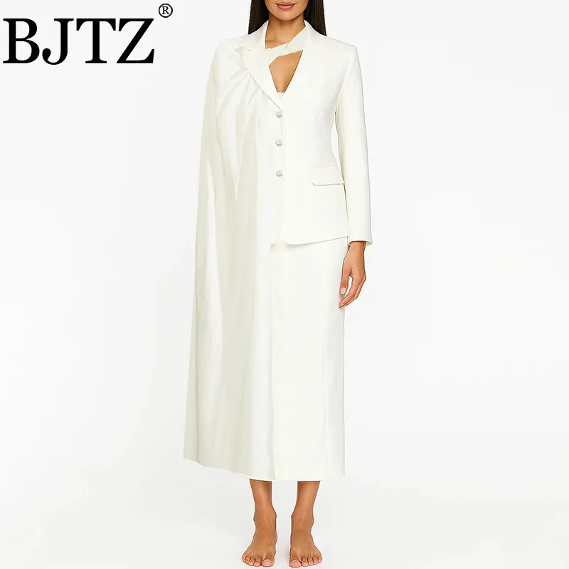 

BJTZ Fashion Casual Elegant Women's Two Piece Set 2025 Spring Summer New Scarf Collar Designer Solid Color Female Clothing