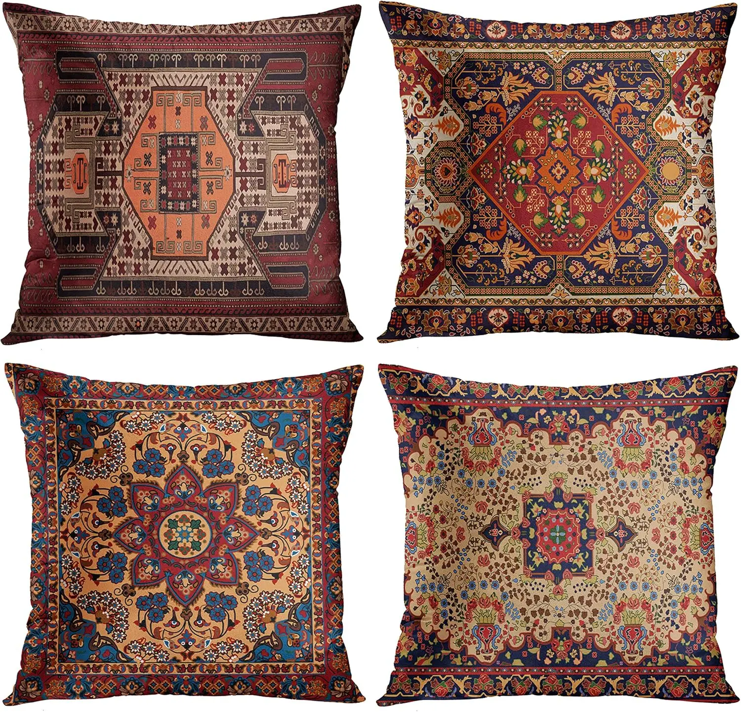 Tribal Abstract Dark Red and Yellow Vintage Carpet Pattern Decorative Pillow Cases Home Decor Standard Square Cushion Covers