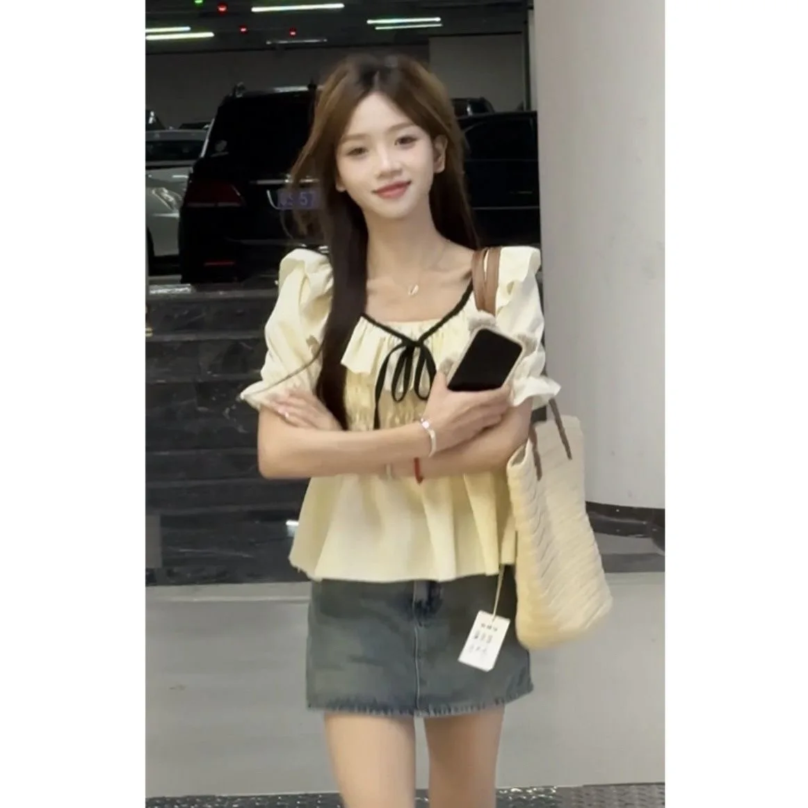 

Short Sleeve Shirts Womens Causal Crochet Youthful Feminine Outerwear Shawl Trend Stand Singlebreasted Versatile Heavy Industry