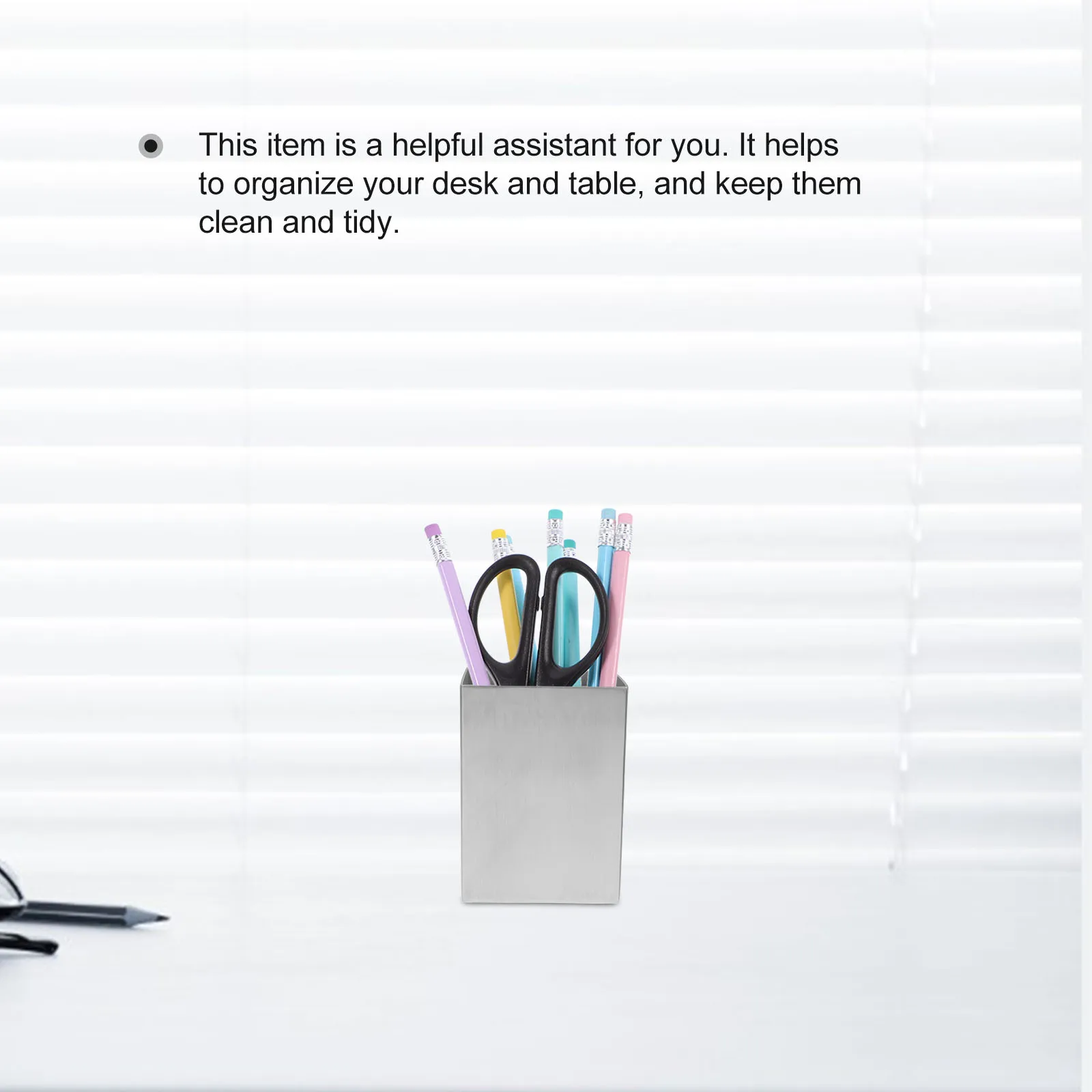 

Modern Stainless Steel Pen Holder Firm Base Desktop Sundries Organizer for Office Desk Stationery Art Supplies Storage Container