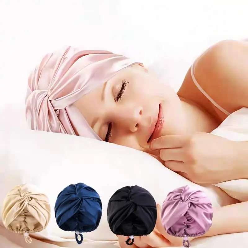 

Layer Satin Sleep Cap For Women Adjustable Silk Hair Bonnet For Curly Hair Forehead Cross Silkly Turban Cap Women's Head Wrap