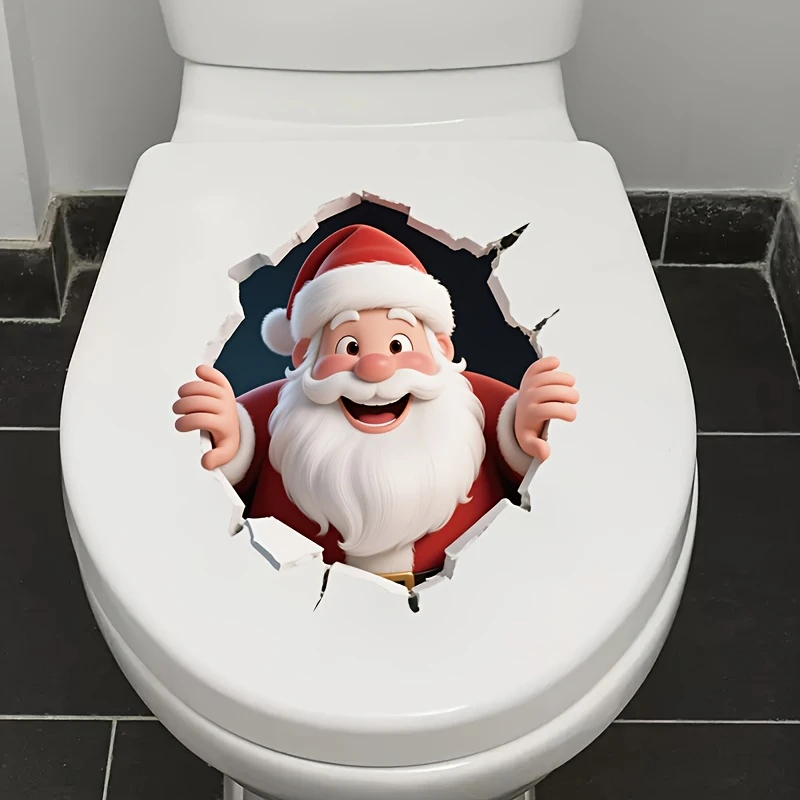 Christmas flat 3D stickers, Santa Claus toilet seat stickers are perfect for Christmas and holiday bathroom decoration