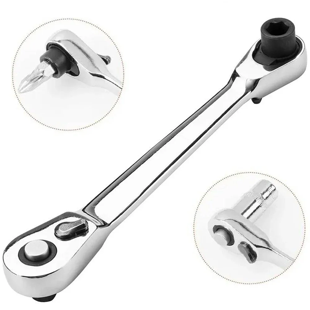 2-in-1 Spanner Mini Treble 1/4 Ratchet Wrench Double Ended Quick Socket Ratchet Wrench Screwdriver Wrenches Hand Repair Tools