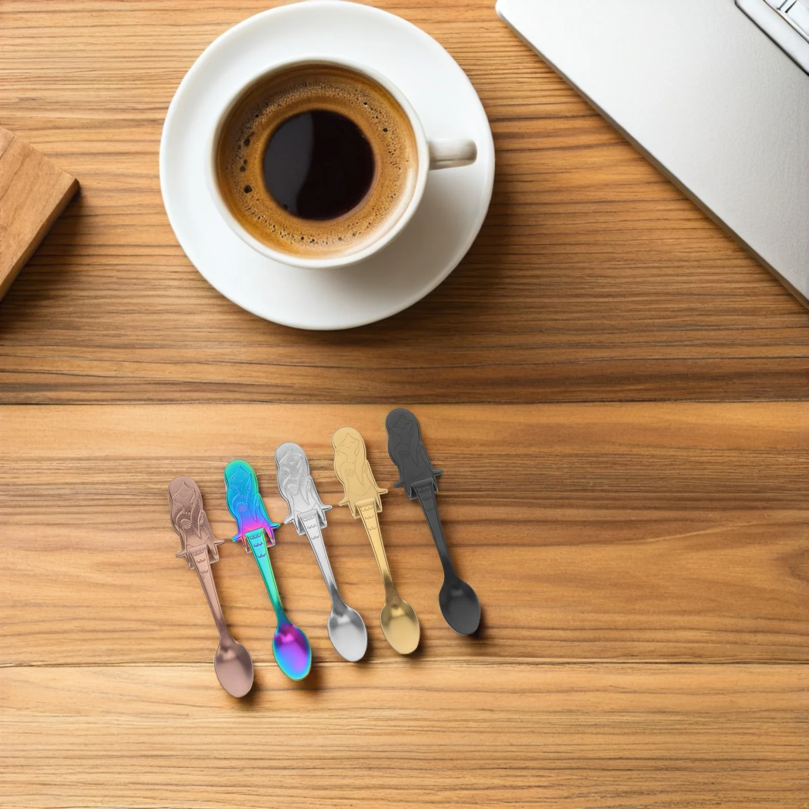 

5 Pcs Spoons Mermaid Coffee Cup Stainless Steel Mixing Dessert Black Hangable