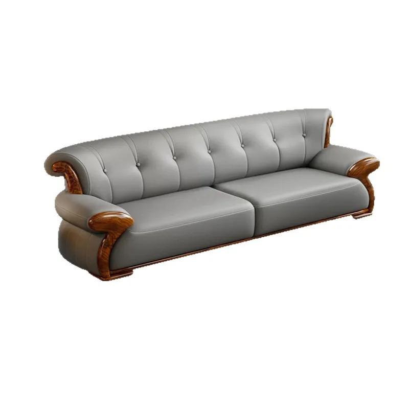 Black gold wood leather sofa simple and fashionable new Chinese solid wood villa 124 combination U living room first floor