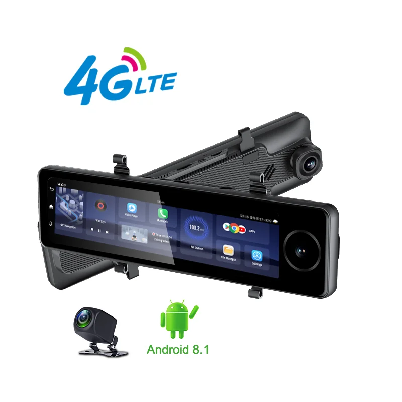4G Android8.1 10.88 Inch 3CH Rearview Mirror Car Black Box Video Recorder ADAS Dash Cam Free App Real-Time Live Streaming IPS