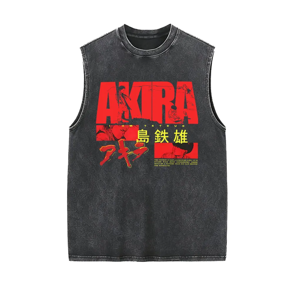 Japanese Anime Movie Akira Vintage Washed Tank Tops Shotaro Kaneda Tetsuo Shima Sleeveless Vest T-shirt Men's Oversized T Shirt