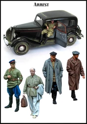 1/35 Scale Die-cast Resin White Model Officer And Captured Civilians 5 People Need To Manually Color The Model Free Shipping