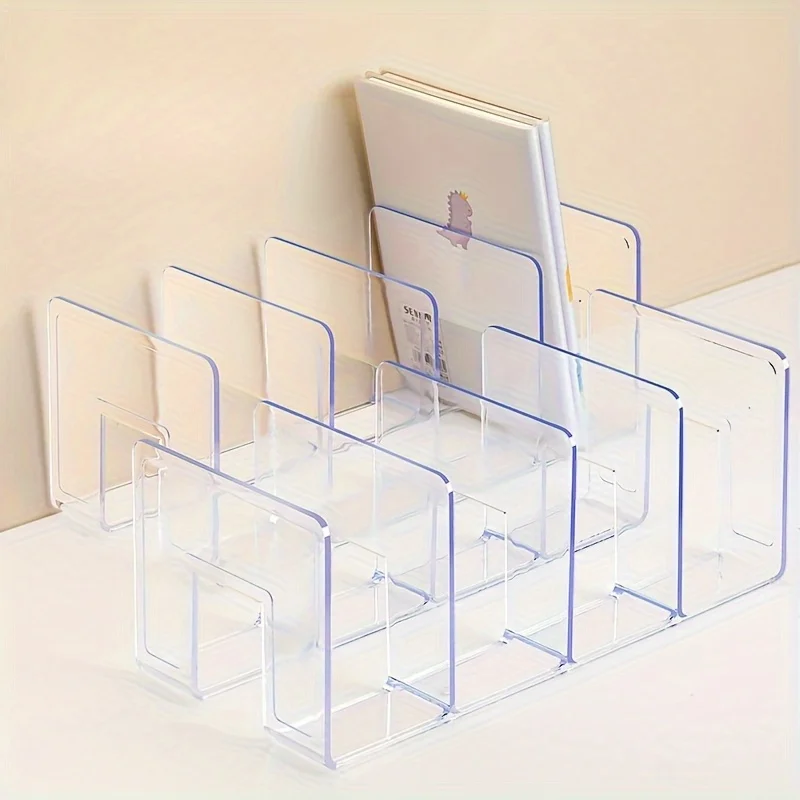 2pcs 8-Compartment Transparent Acrylic Desktop Organizer - Multifunctional Space-Saving Storage for Books, for Home Organization