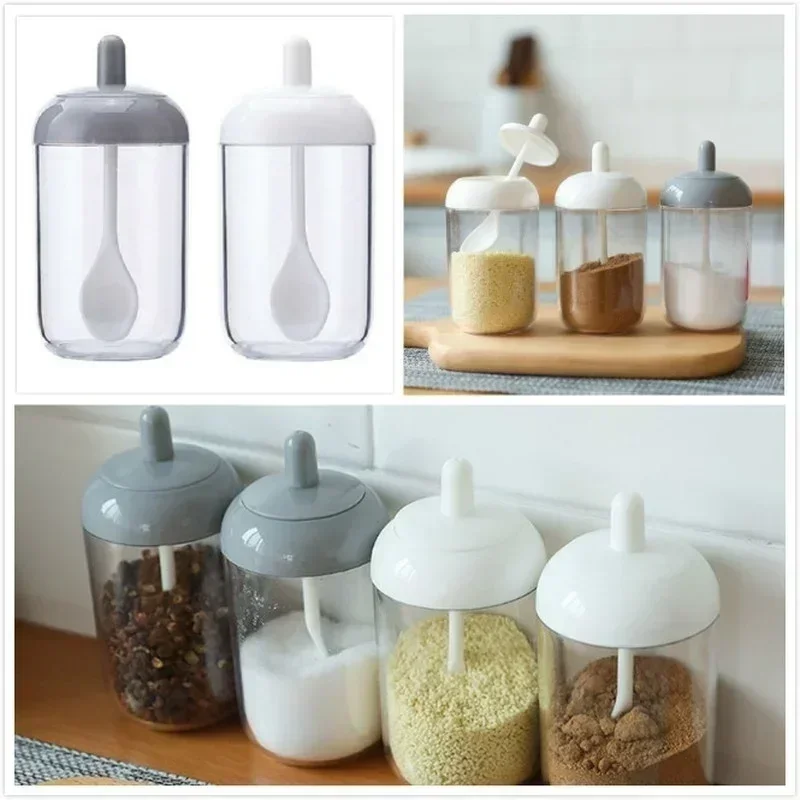 

Kitchen Utensils Glass Seasoning Jar Salt Sugar Powder Olive Oil Pepper Seasoning Storage Bottle Spoon Base Kitchen Accessories