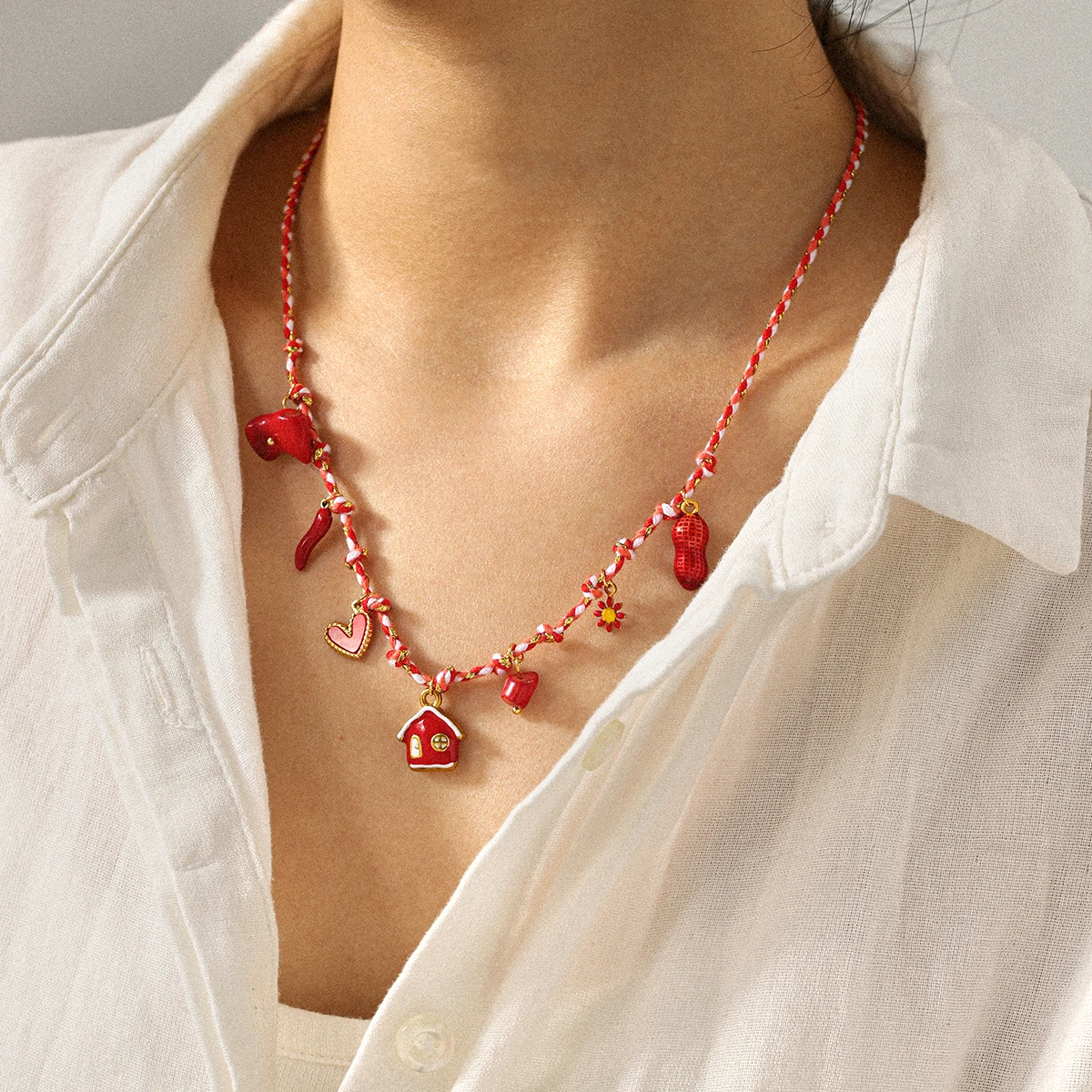 

Christmas Necklace Cozy Cabin Heart Shaped Braided Rope Pendant Necklace Party Holiday Gift Pendant Men's Women's Styles