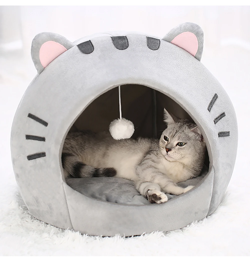 Super Katze Bett Warme Haustier Haus Kätzchen Höhle Kissen Katze Haus Warme Schlafen Hund Korb Zelt Kleine Hund Matte Liefert Bett Für Katzen – Detail 1