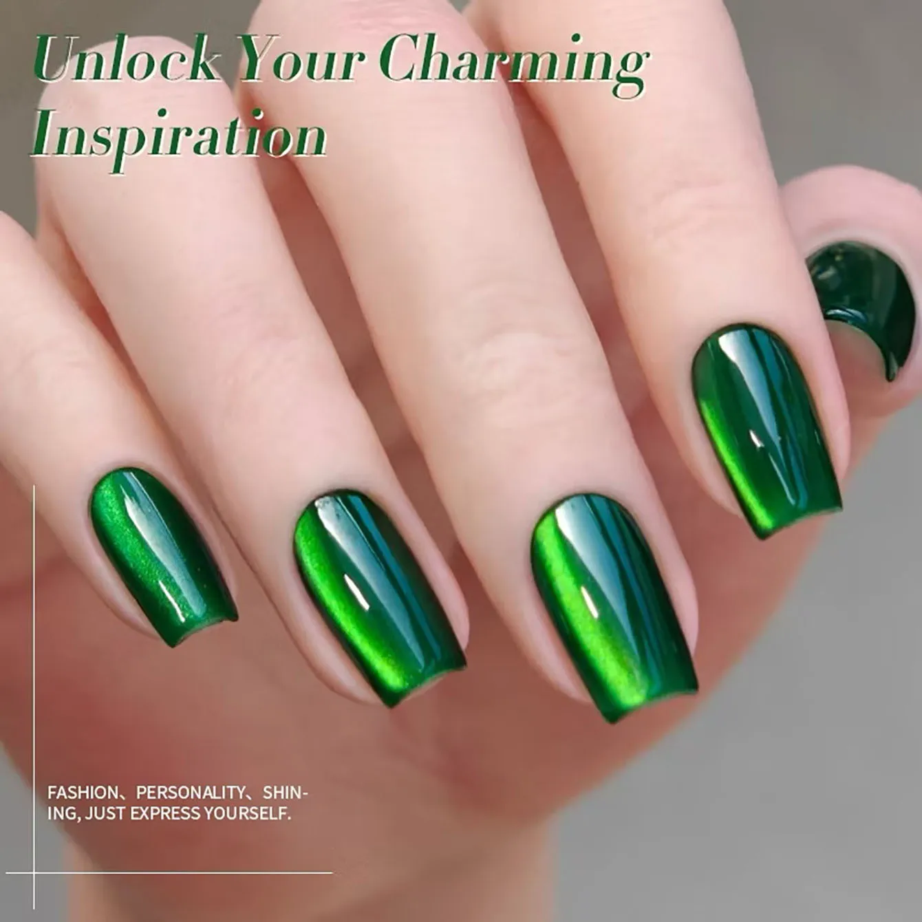 1-21 Stück Imperial Green Glass Bead Emerald Cat Eye Magnet Gel Nagellack, grüne Nägel, geeignet für Zehennägel, Nagelzubehör