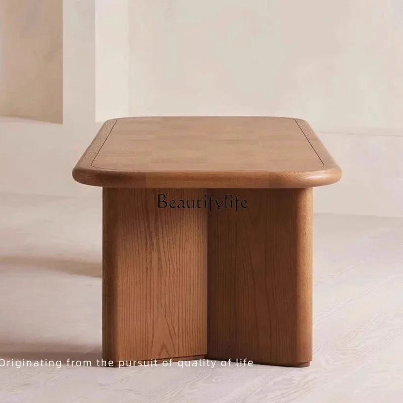 

5ld14 Vintage Style Solid Wood Simple Home Dining Table Small Apartment Retro Oval Dining Table