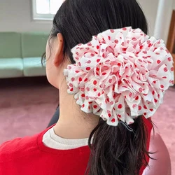 Korean Sweet Cute Fabric Hair Scrunchies for Woman Summer Large Flower Red Headwear Retro Lace Hair Loop Hair Accessories