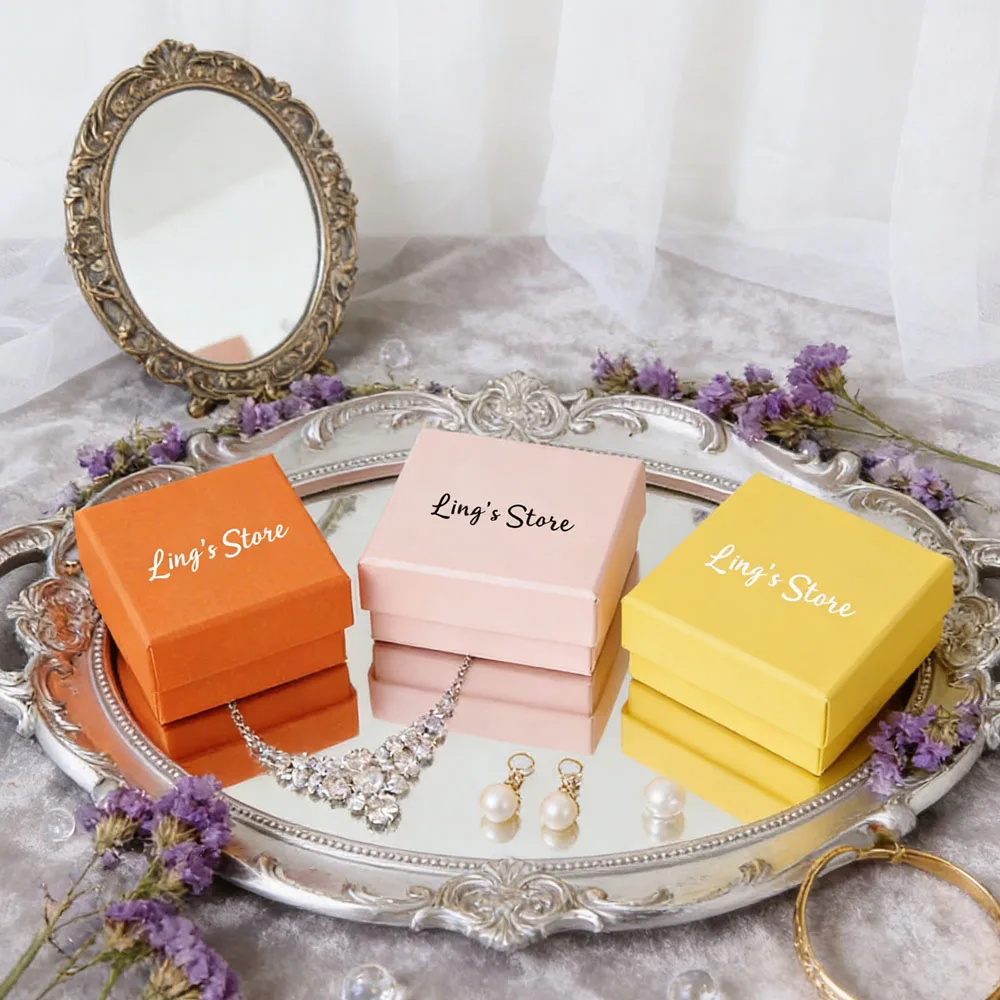 

24Pcs Chic Personalized Logo Jewelry Paper Lid Box Cardboard Case For Ring Earring Pendant Necklace Bracelet Stud Brooch Storage