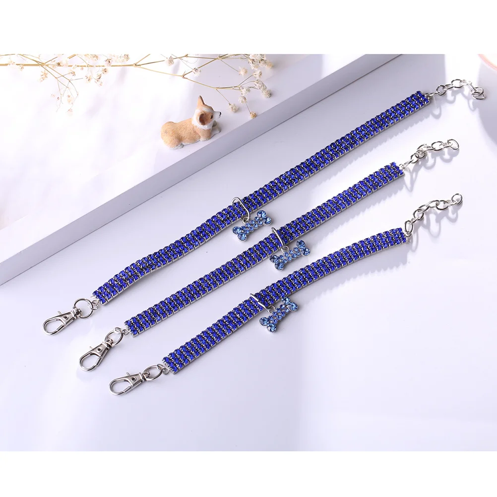 

Elastic Rhinestone Dog Collar Necklace Blue Size M 25Cm 5Cm Shiny Bone Pendant Pet Neckchain Comfortable All Day Wearing Gift