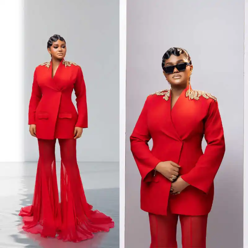 Applique Diamond Shawl Lapel Women 2 Pieces Jacket Pants Plus Size Beading Lace Blazer Slim Fit Pocket One Button Daily Dresses