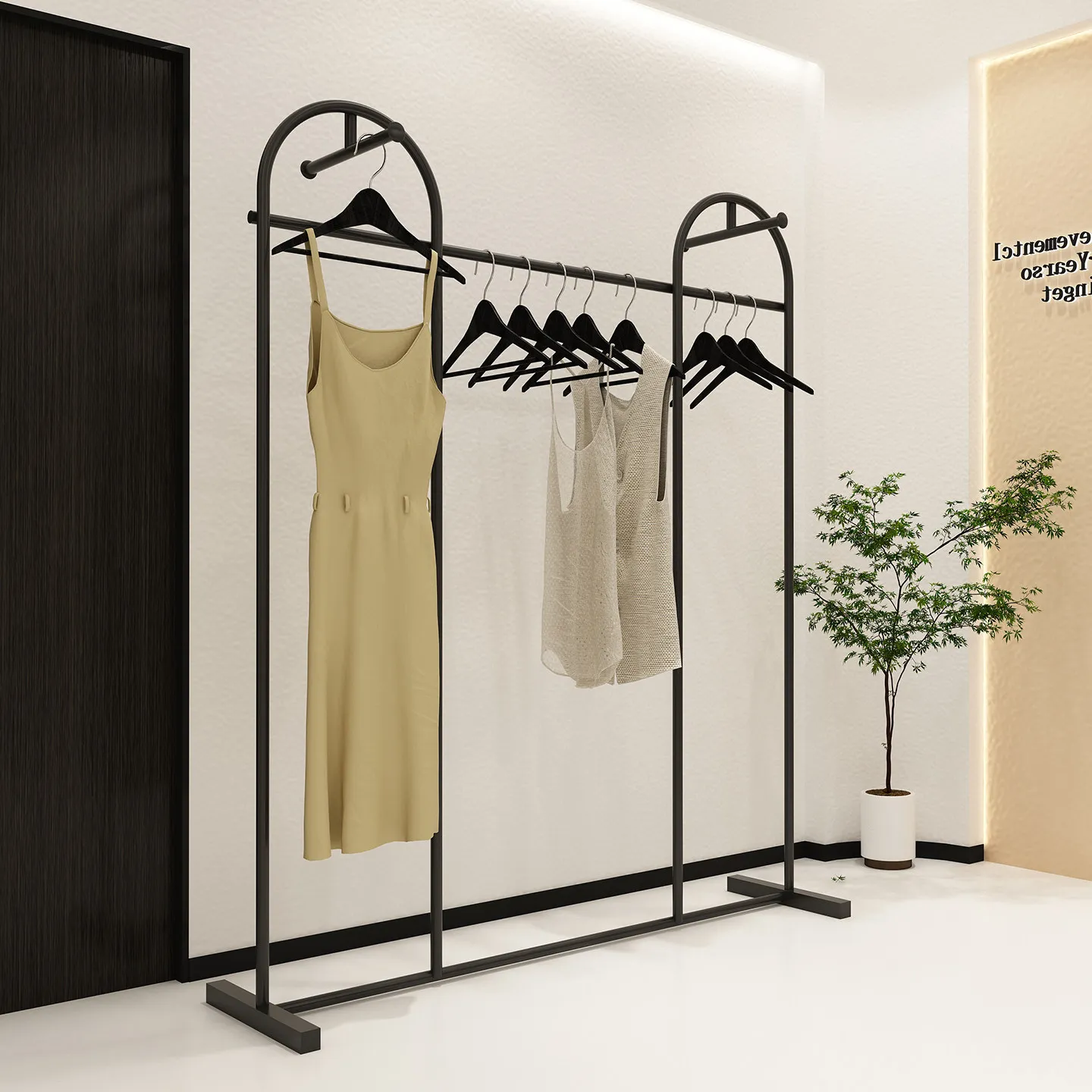 Black clothing store display rack Floor-to-ceiling hanger Wrought iron men's and women's clothing store Nakajima display rack