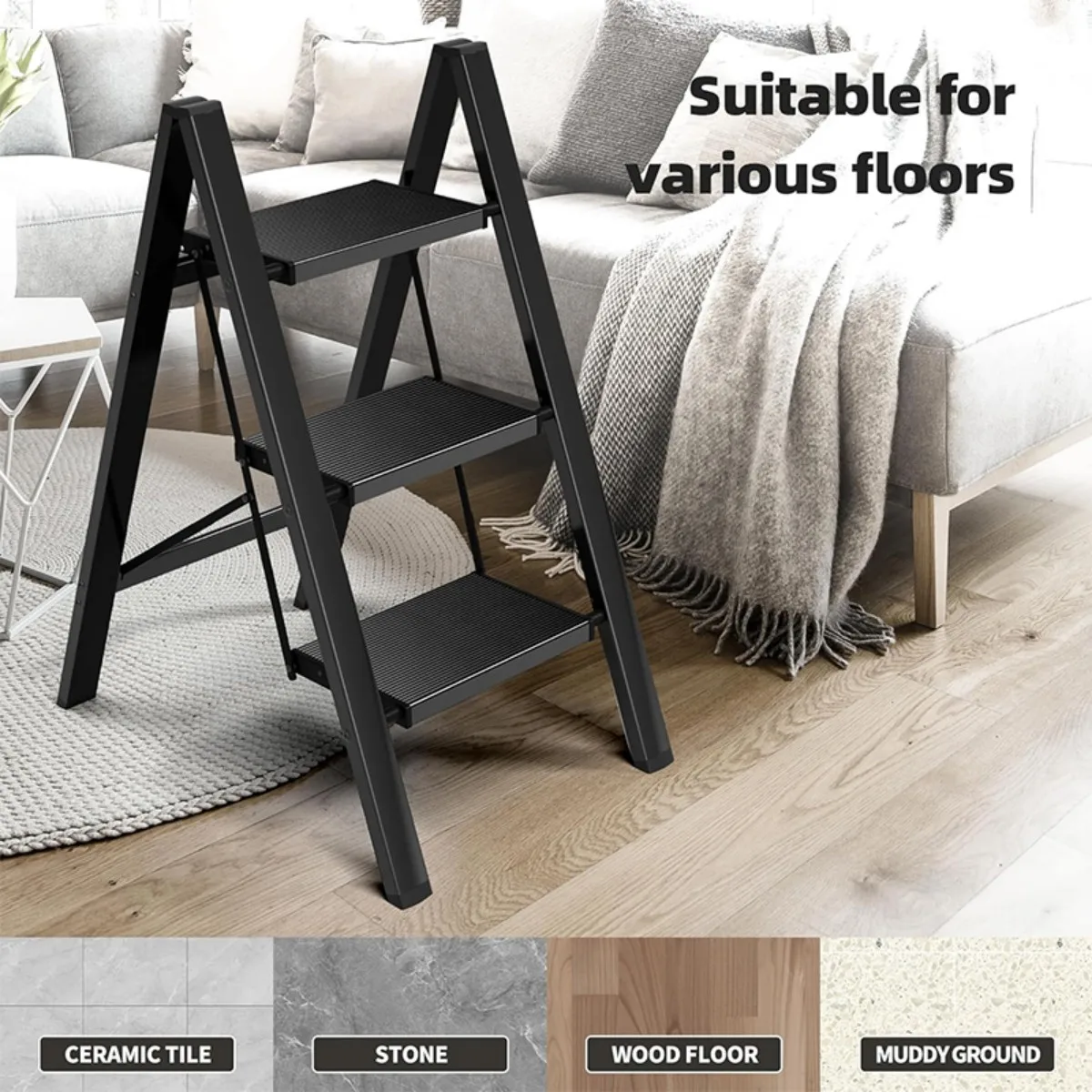 Ladder Folding Step Stool with Extra Wide Treads Portable Lightweight Home Ladder Kitchen Ladder Easy to Store Space Saving Capa