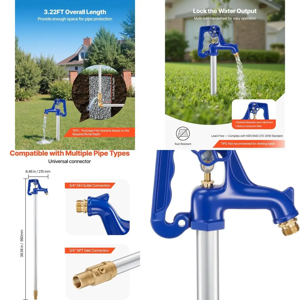 

Морозостойкий гидрант для двора, внешний смеситель длиной 3,22 фута с 12 заусенцами, 3/4 NPT, рычагом и маховиком, бессвинцовый для орошения