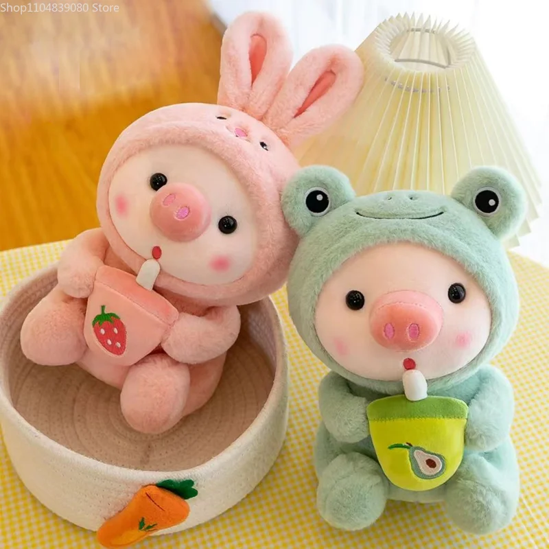 

25cm Kawaii Bubble Pig Plush Toy Stuffed Animal Bunny Frog Tiger Soft Pillow Cup Milk Tea Boba Plushies Doll Kids Birthday Gifts