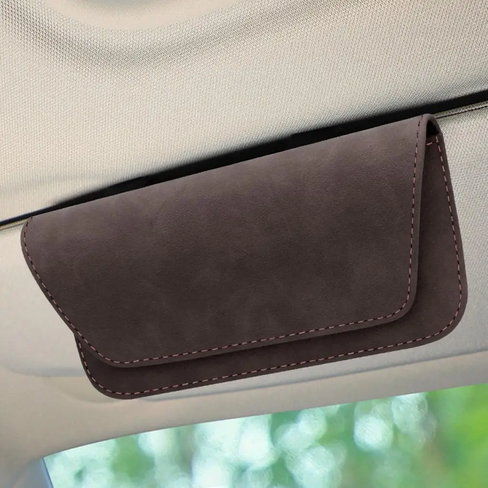 

Convenient Car Glasses Bag Magnetic Closure Plush Lining Stable Sunglasses Clip Vehicle Accessories