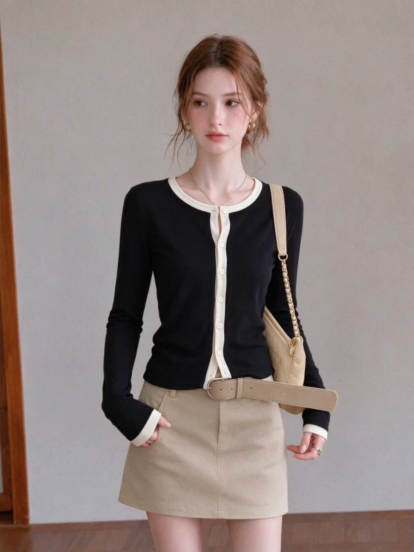 Black Long Sleeve T-Shirt Women's Autumn Casual Style Unique Not Repeating Simple Bland System Female Fashion Breathable Skin...