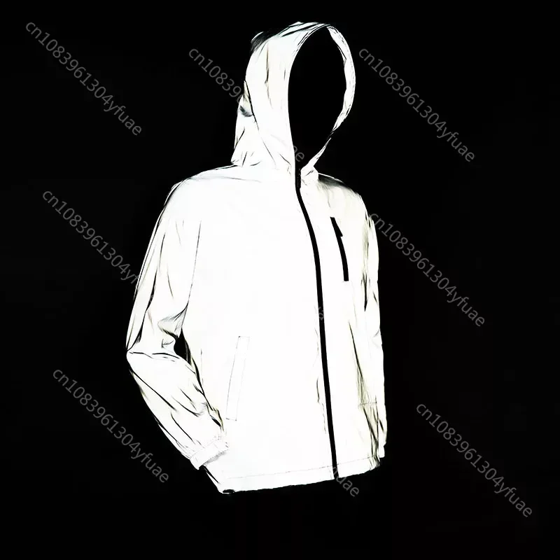 Custom Reflective Jacket Mens Womens Coat Hooded Windbreaker Runing Pocket Jackets Cycling Hiking Zipper Customized Hoodie