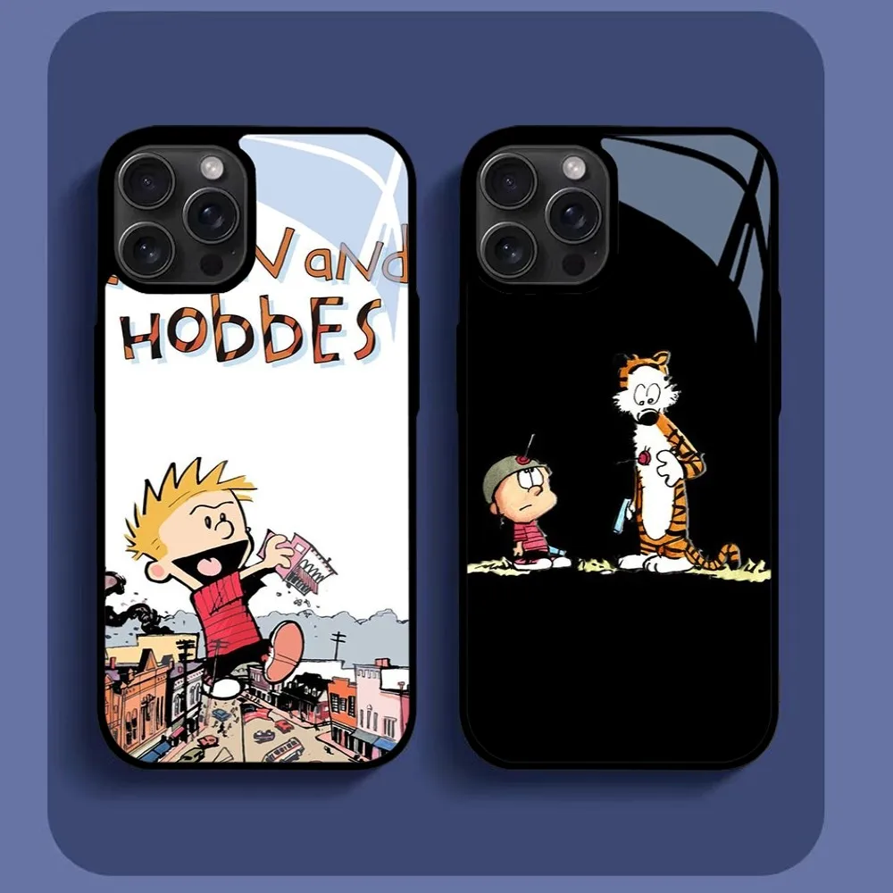 Cartoon C-Calvin And H-Hobbes Phone Case For iPhone16 15 14 13 12 11 Pro Xs Max Mini XR X 7 8 Plus luxury Mirror Hard Funda