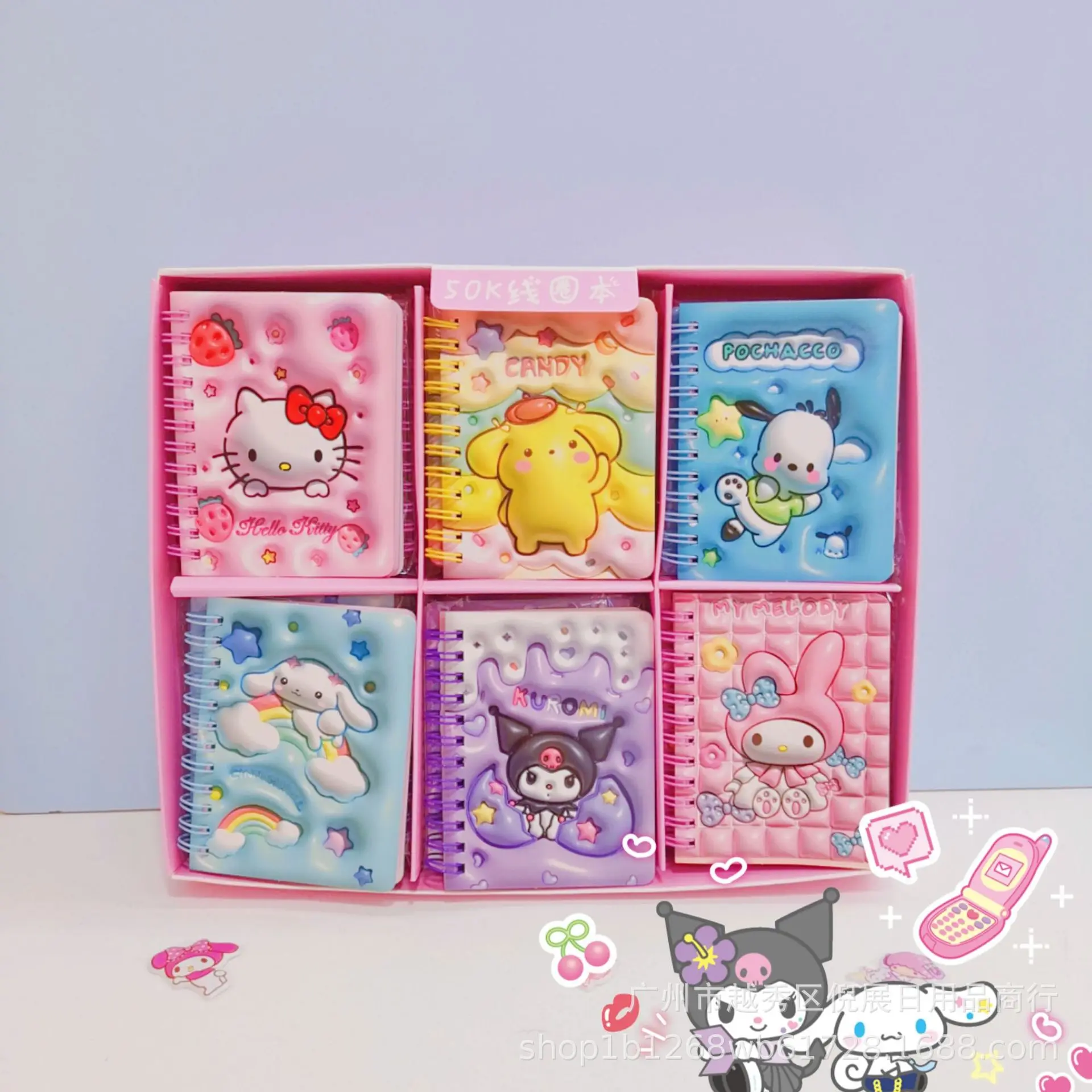 24pcs Cartoon Sanrio Coil Book Kuromi My Melody Cute Notebook Portable Notepad Mini Hand Account Book Stationery Wholesale