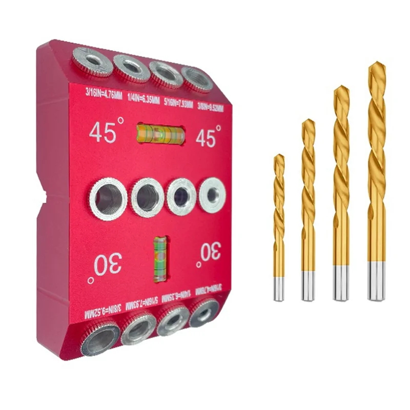 

30 45 90 Degree Angle Drill Guide Jig, Drill Guide with 4 Bits, 4 Sizes Drill Jig for Angled and Straight Holes