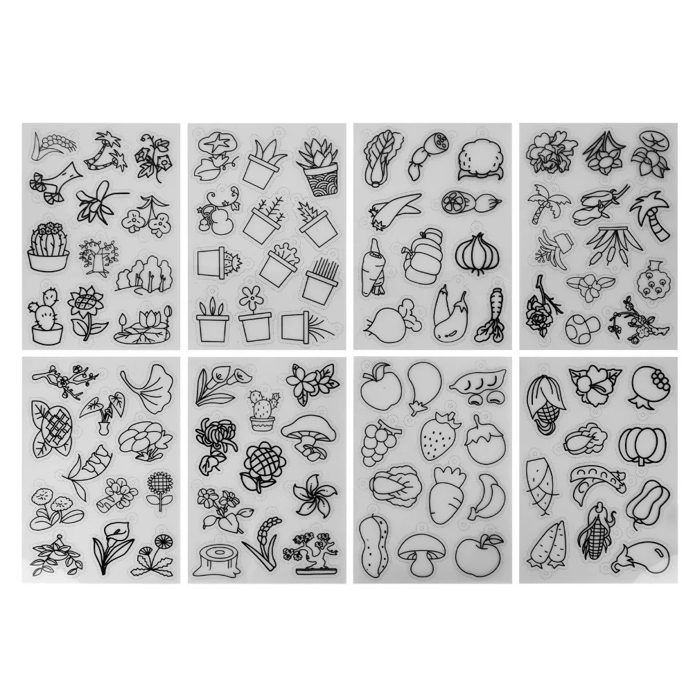 

8pcs Fruit Vegetable Pattern Heat Shrink Sheet BOPS Colorable Sheets Shrinky Art Paper Different Patterns Shrink Plastic Sheets