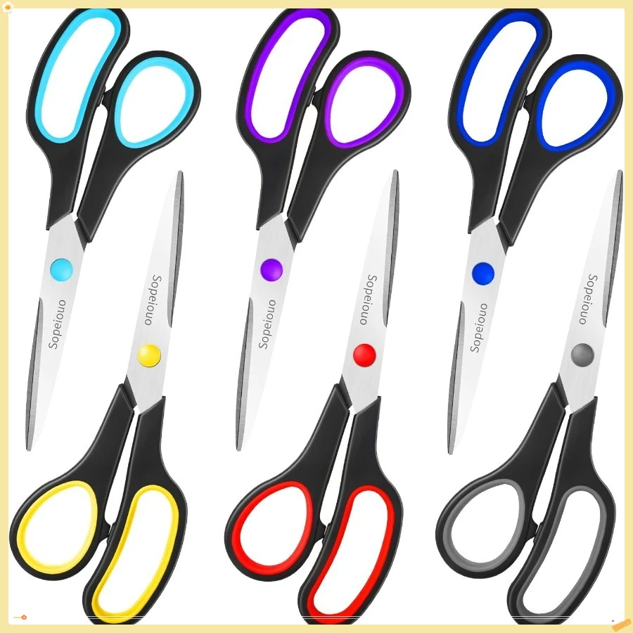 Scissors Set of 6-Pack, 8" Scissors All Purpose Comfort-Grip Handles, Sharp Scissor for Office Home School Craft Sewing