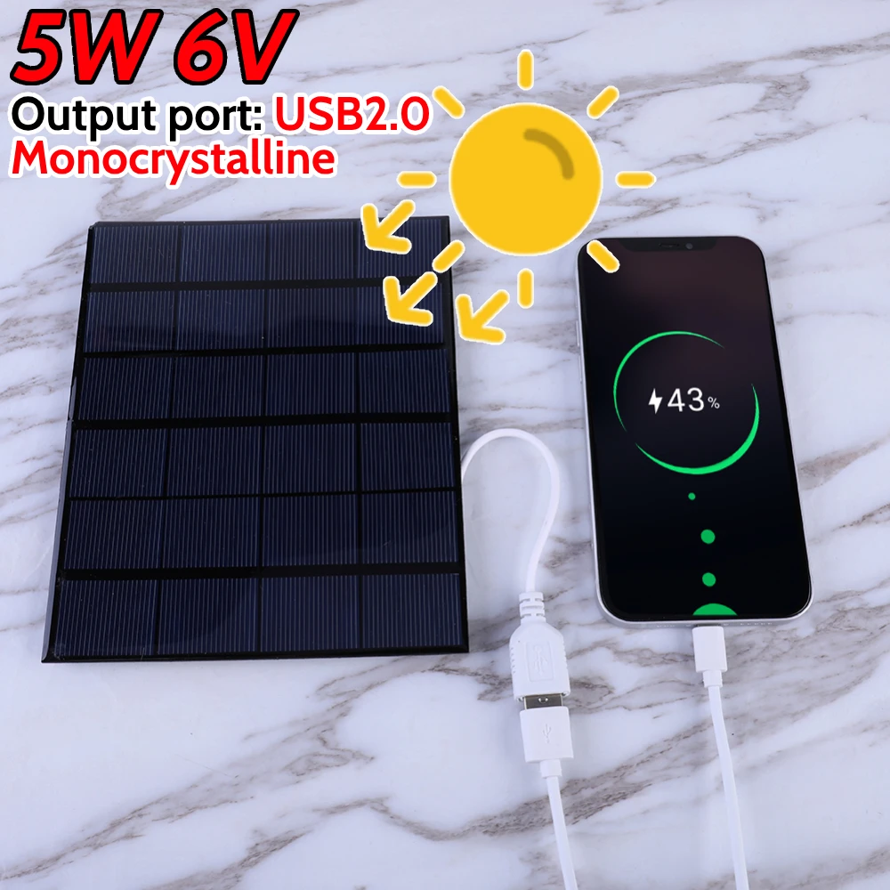 USB لوحة طاقة شمسية محمولة لتقوم بها بنفسك 5 واط 6 فولت لوحة شحن بالطاقة الشمسية لوحات الطوارئ الطاقة أحادية البلورية للتخييم في الهواء الطلق