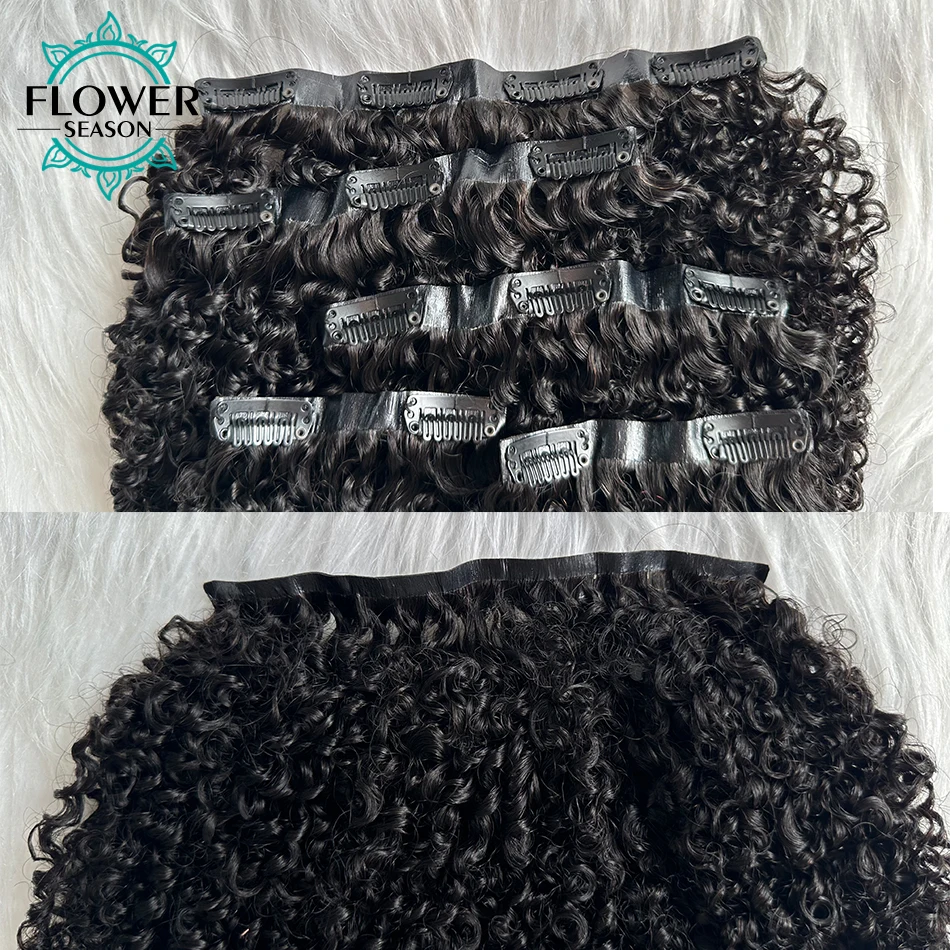 PU Clip em extensões de cabelo, Afro Kinky Curly, 100% cabelo humano, trama de pele sem costura, cabeça cheia Clip-in cabelo, 120g por conjunto