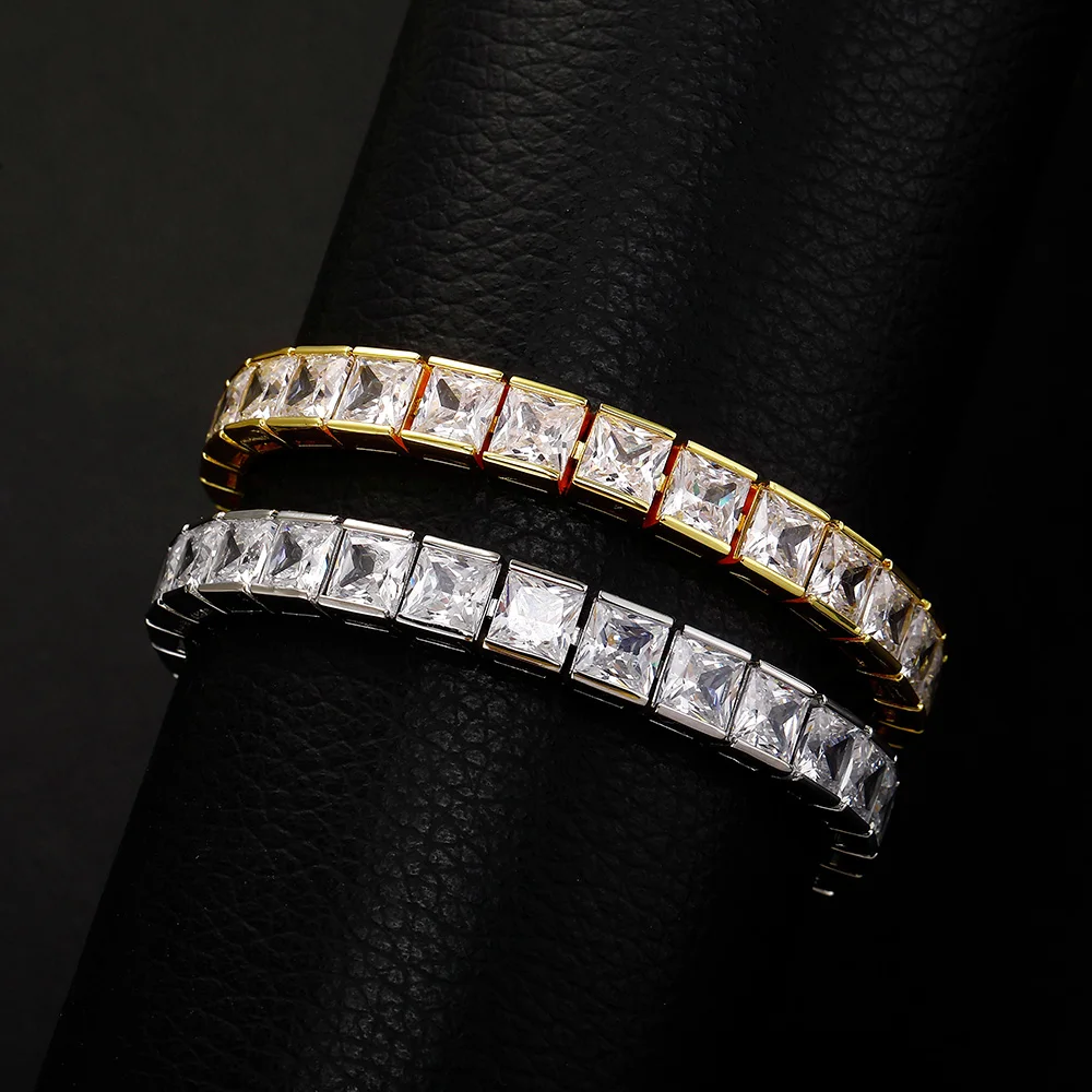 TOPGRILLZ 6mm Square CZ Tennis Bracelet Gold/Silver Plated Copper Iced Out Hip Hop Jewelry Shiny Gift For Men Women