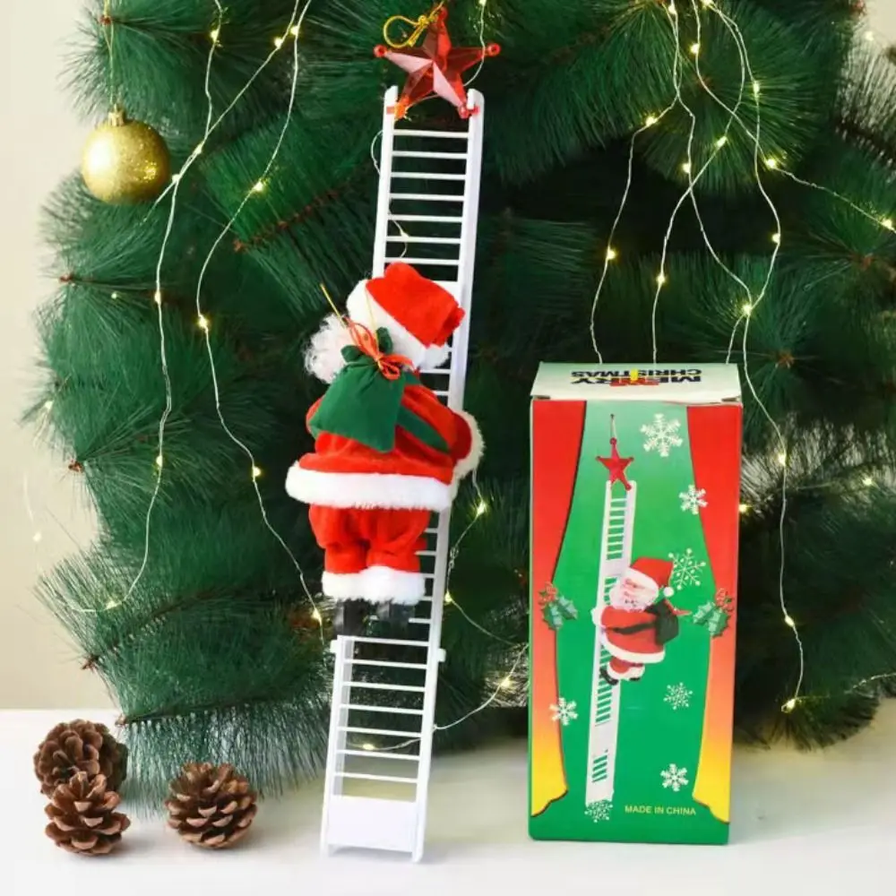 

Electric Santa Claus Climbing Ladder Chimney Double Ladder Climbing Santa Claus Doll Climb Rop Christmas Decoration Santa Party