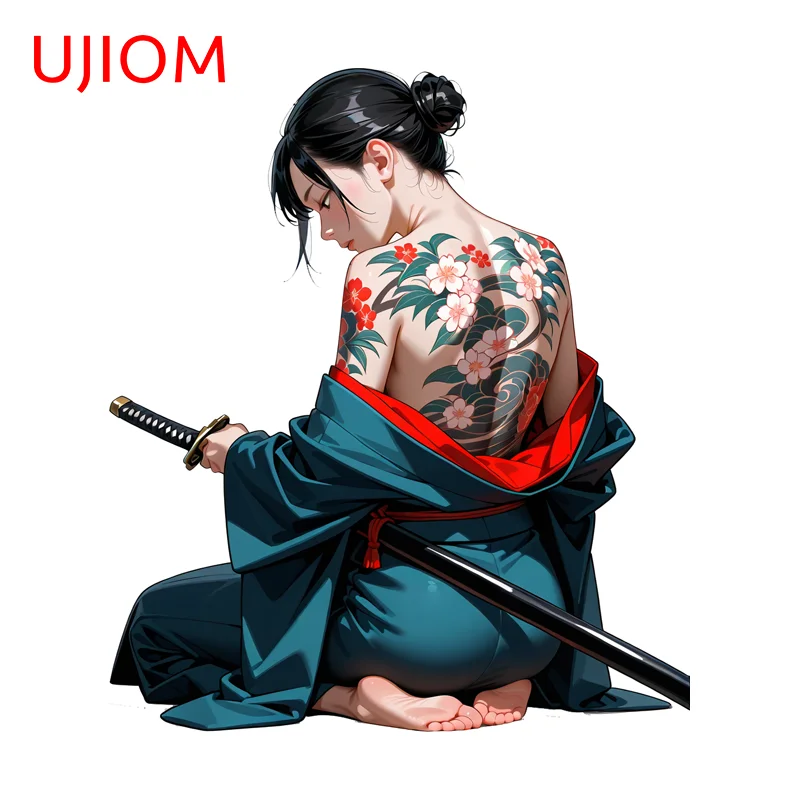 UJIOM Tattoo Samurai Girl Kneel Sitting Graphics Wall Sticker Advance Guard Scratch Proof Adhesive Decal Wallpapers Home Decor
