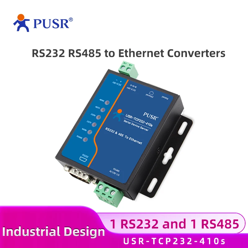 

PUSR RS232 RS485 Serial to Ethernet Converter Serial Device Server Support TCP/IP Modbus RTU to TCP Gateway USR-TCP232-410s