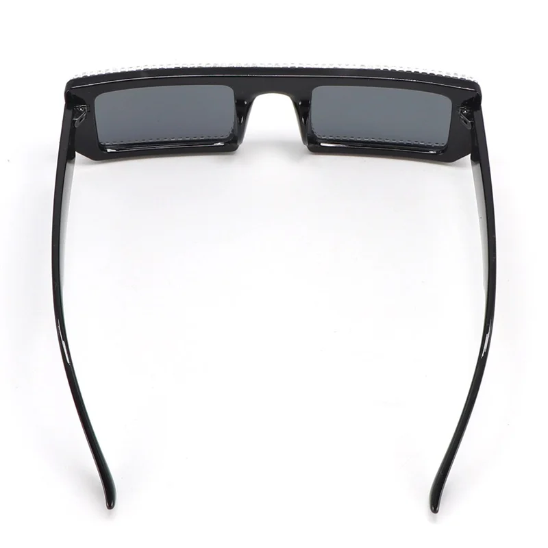 Rectangle Sunglasses for Women Men UV400 Trendy Rhinestone Chunky Flat Top Frame