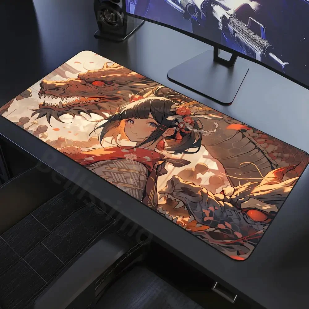 Red dragon cute girls large mouse pad 600x1200mm computer game player quality large laptop desk pad non-slip office keyboard pad