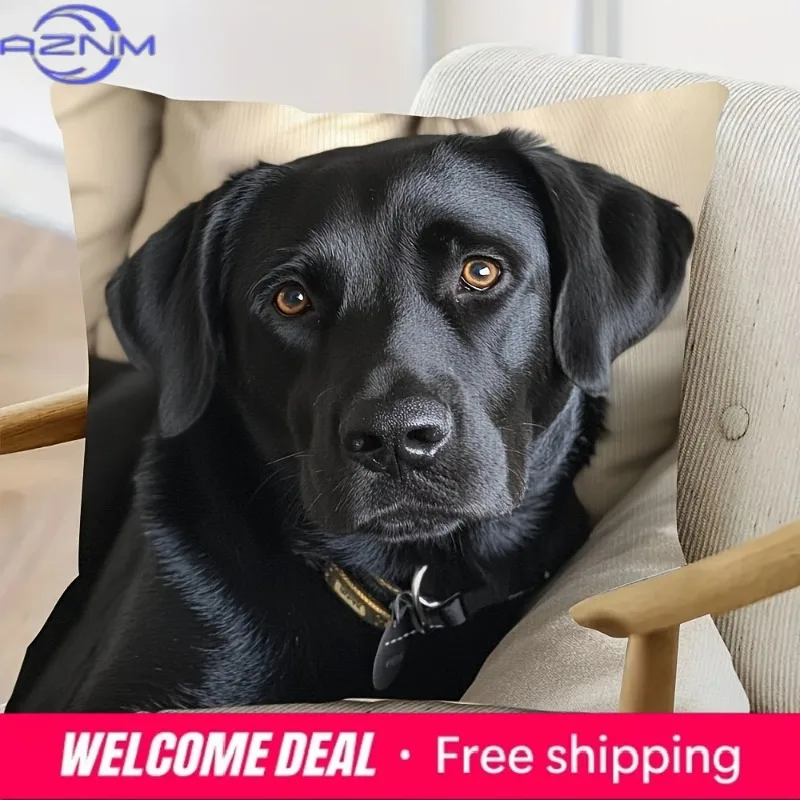 Cute Black Labrador Retriever Printed Pillowcase for Pet Lovers! Sofa cushion cover, home room dormitory decoration, 2D printing