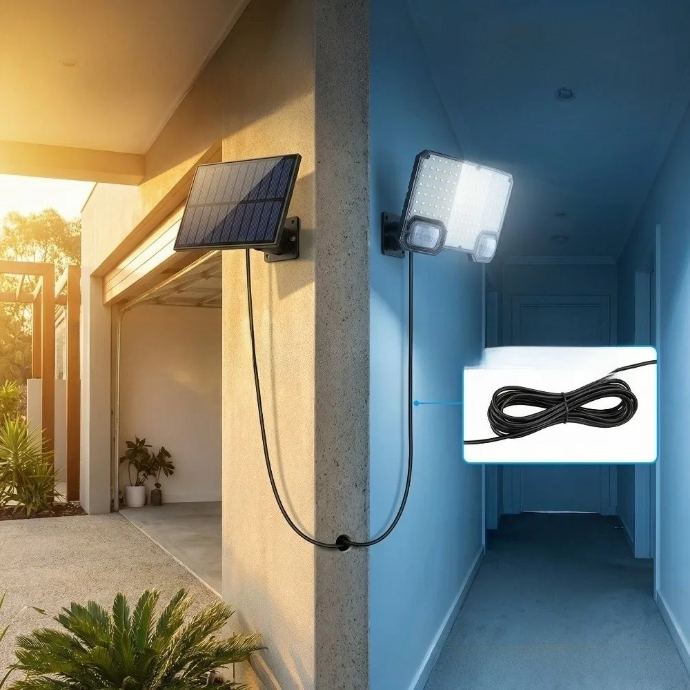 

Солнечный настенный светильник с 3 режимами, раздельная конструкция, энергосберегающий, с датчиком движения, 112/144 LED, с пультом ДУ, для наружного использования