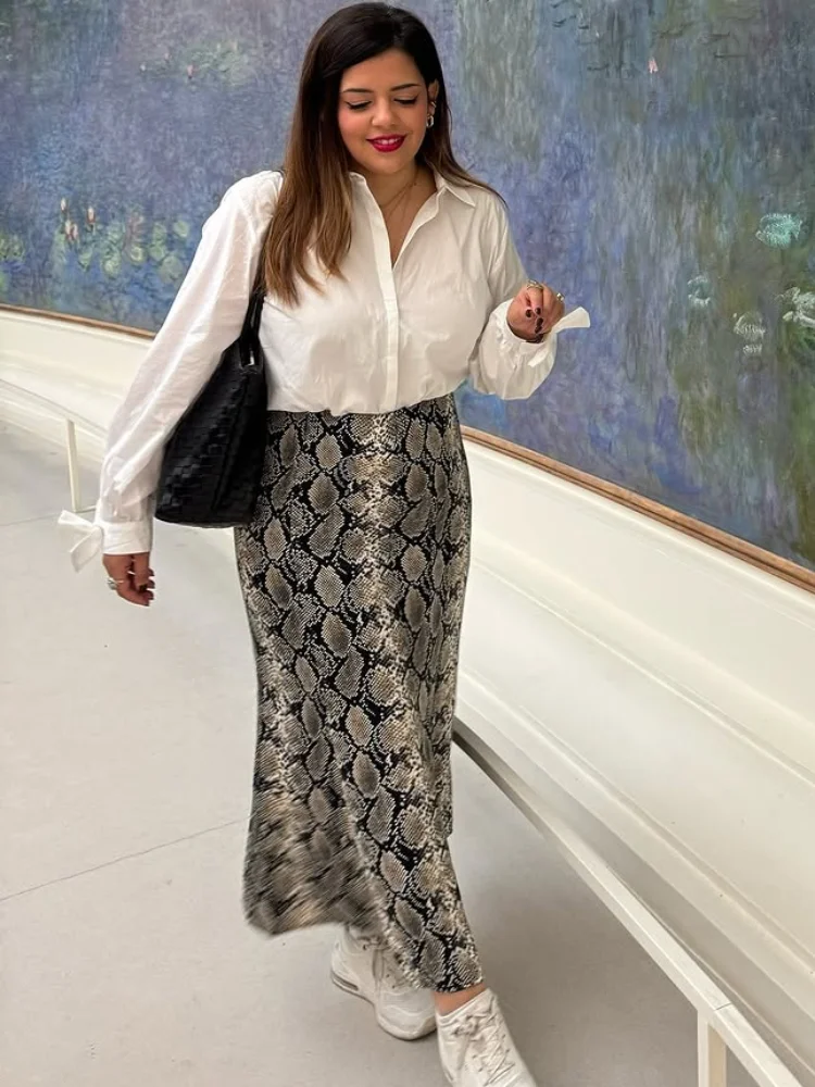 Moda impressa cintura alta a linha saia feminina solta fino ajuste saias longas primavera outono senhora comute rua vestido casual 2025 novo