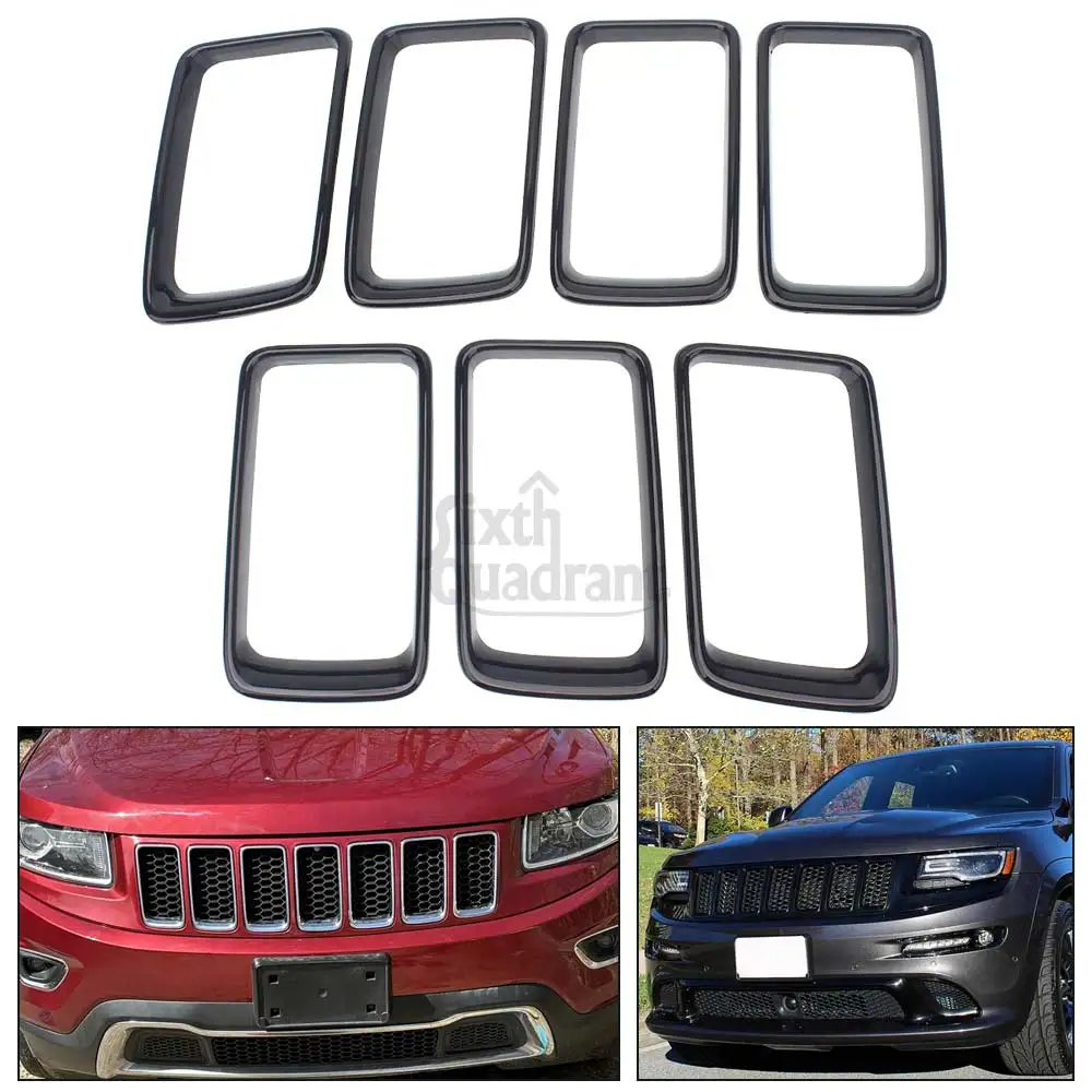 

For 2014 2015 2016 Jeep Grand Cherokee Car Accessories 7PCS Black/Chrome/Gray Grill Ring Front Grille Inserts Cover Trim Kit ABS