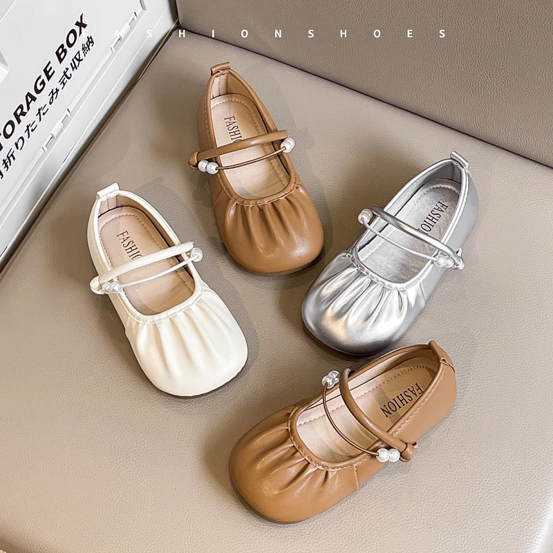 

Kids Leather Sandals for Girls 2025 New Summer Toddler Ballet Flats with Beaded Non-slip Elegant Princess Girls Party Daily Wear