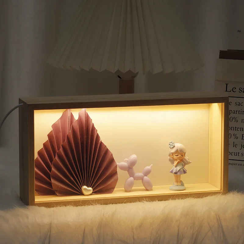 크리 에이 티브 밤 빛 단단한 나무 풍선 개 Led 램프 상자 홈 인테리어