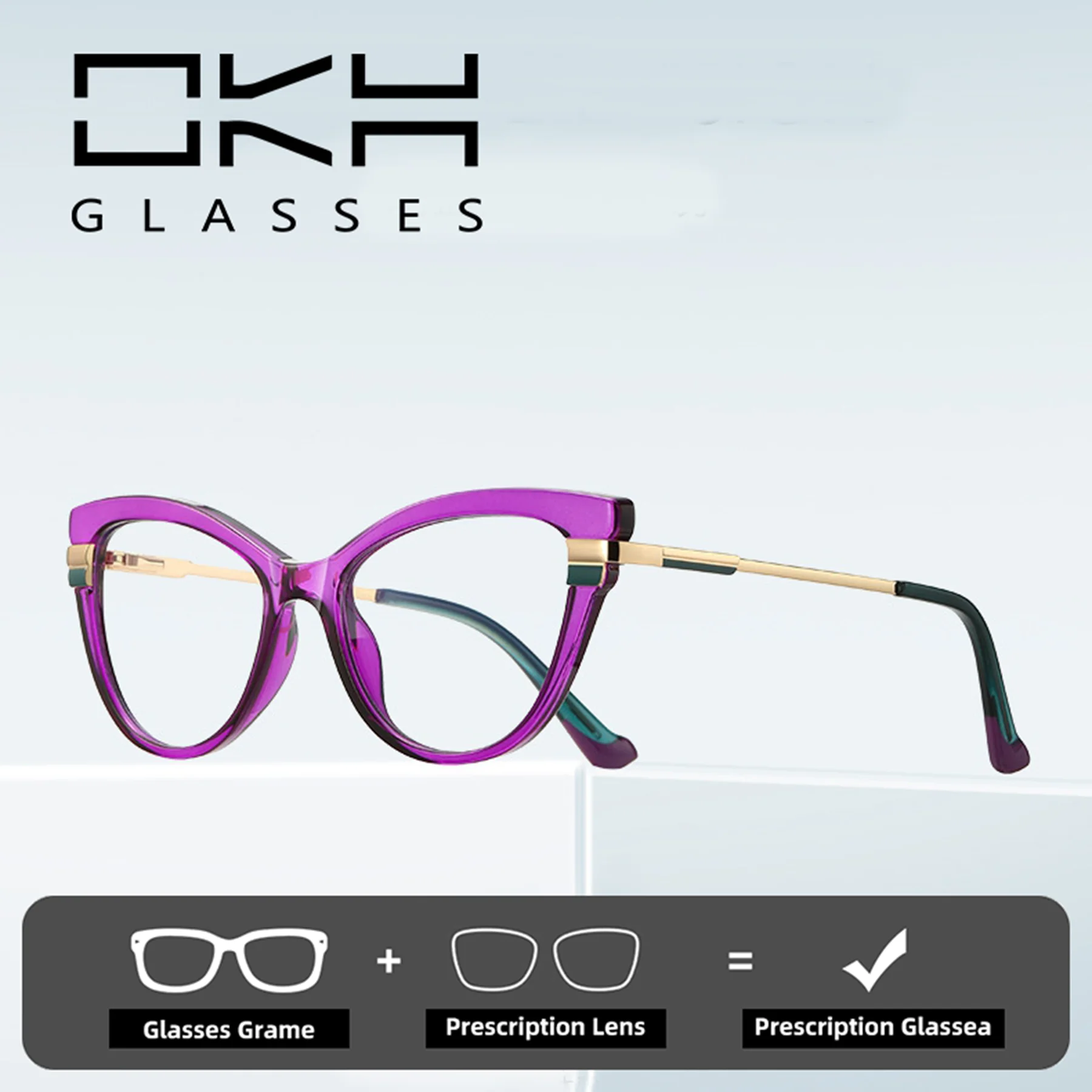 OKH Fashion Cat Eye Reading Glasses Women Multifocal Progressive Glasses with Prescription Lenses Photochromic Glasses Myopia