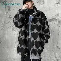 Cappotto invernale in lana d'agnello da uomo Casual Streetwear Grimace Stampa Parka Cappotto in pile a grana Hip Hop Allentato College Capispalla caldo Unisex Nuovo